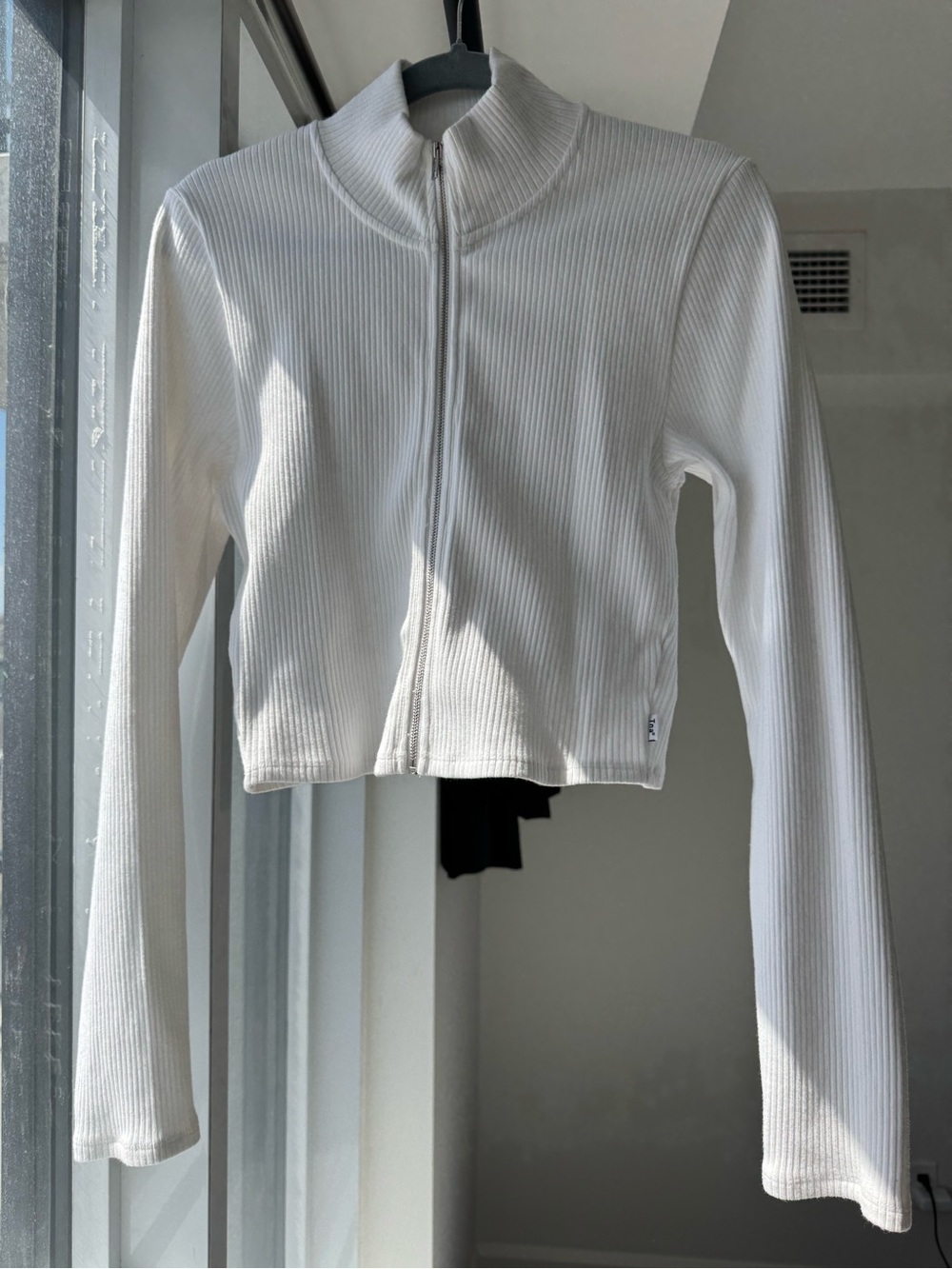 TNA White Ribbed Zip-Up Cropped Jacket